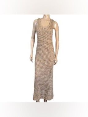 House Of Harlow 1960 Gold Metallic Crochet Maxi dress
